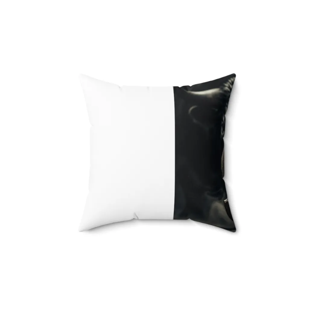 Square throw pillow with a side-lit silver coin and a golden bull standing in dark shadows
